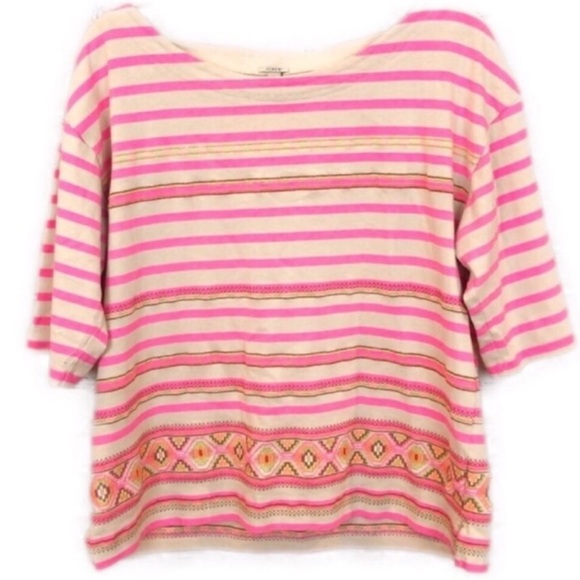J.CREW / striped pink embroidered 3/4 sleeves top - Picture 2 of 5